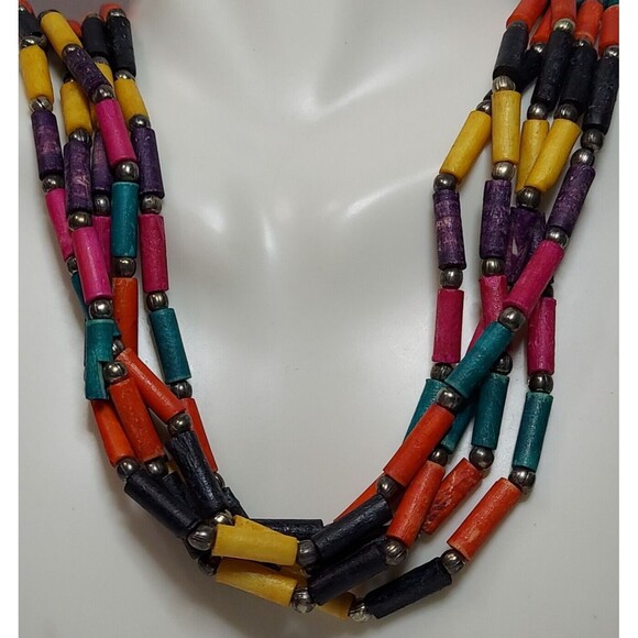 Unbranded Necklace Multicolor wood beads 5-strand 18" - Picture 1 of 5